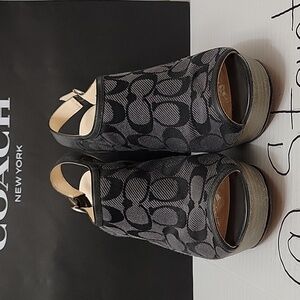Coach Janet Signature C Black and Gray Wedges No. A8186